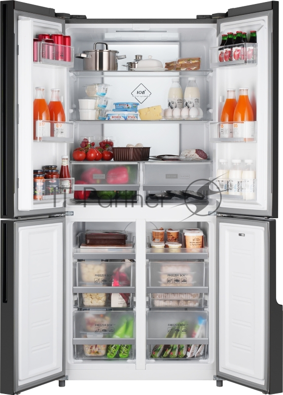 Холодильник WEISSGAUFF WCD 450 INOX GLASS, Нержавеющая сталь, 286/141л, Side-by-Side