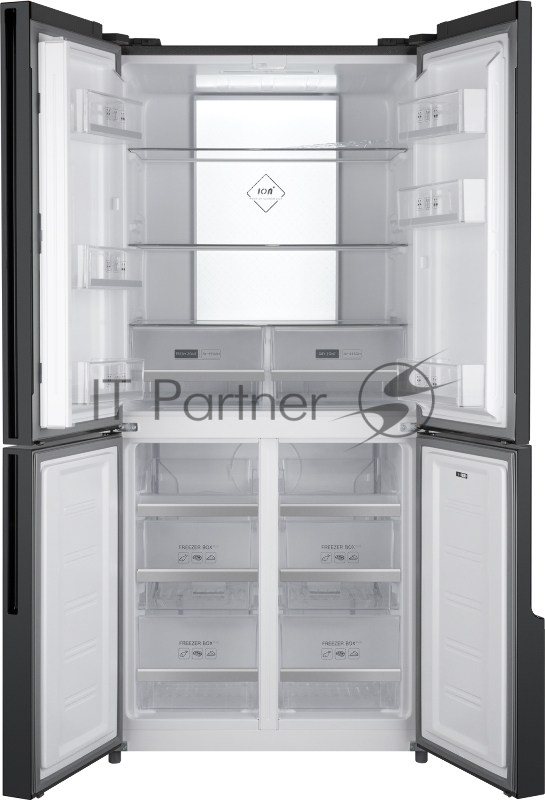 Холодильник WEISSGAUFF WCD 450 INOX GLASS, Нержавеющая сталь, 286/141л, Side-by-Side