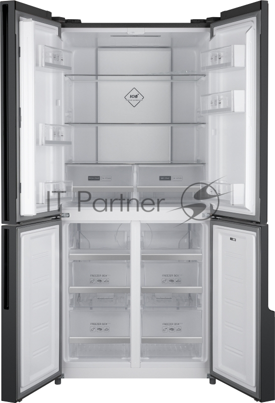 Холодильник WEISSGAUFF WCD 450 INOX GLASS, Нержавеющая сталь, 286/141л, Side-by-Side