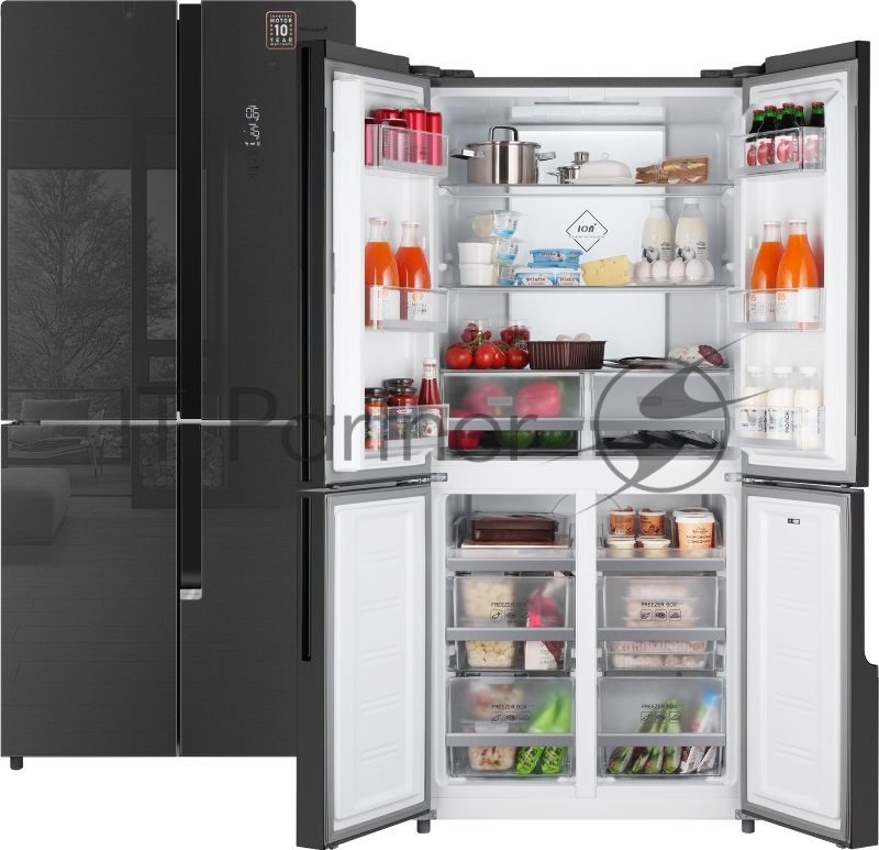 Холодильник WEISSGAUFF WCD 450 INOX GLASS, Нержавеющая сталь, 286/141л, Side-by-Side