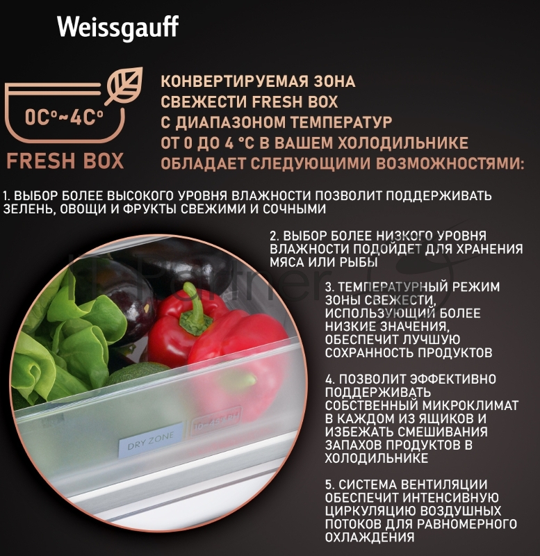 Холодильник WEISSGAUFF WCD 450 INVERTER, белый, 286/141, Side-by-Side