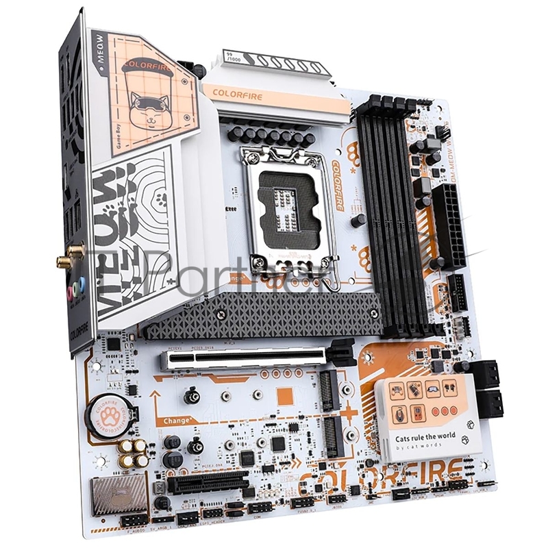 Материнская плата Colorful COLORFIRE B760M-MEOW WIFI D5 ORANGE Z760 LGA1700 4xDDR5 1xPCIEx16 1xPCIEx4 3xM.2 2xTypeC 3xUSB3.2Gen1 5xUSB2.0 4xSATA3.0 2.5G DP HDMI M-ATX RTL