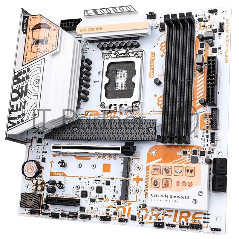 Материнская плата Colorful COLORFIRE B760M-MEOW WIFI D5 ORANGE Z760 LGA1700 4xDDR5 1xPCIEx16 1xPCIEx4 3xM.2 2xTypeC 3xUSB3.2Gen1 5xUSB2.0 4xSATA3.0 2.5G DP HDMI M-ATX RTL