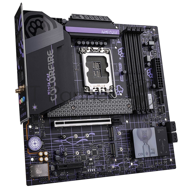 Материнская плата Colorful COLORFIRE B760M-MEOW WIFI D5 PURPLE Z760 LGA1700 4xDDR5 1xPCIEx16 1xPCIEx4 3xM.2 2xTypeC 3xUSB3.2Gen1 5xUSB2.0 4xSATA3.0 2.5G DP HDMI M-ATX RTL