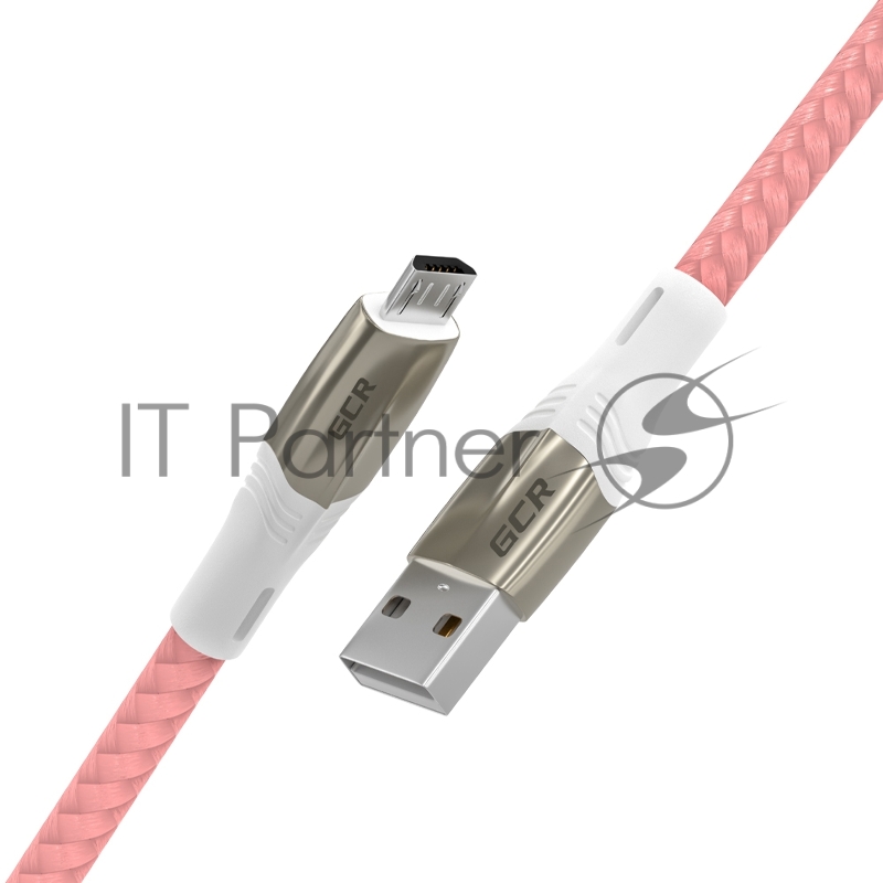 Кабель 1.7m GCR MicroUSB series MERCEDES, PINK NYLON, супер быстрая зарядка, 28/22 AWG, GCR-51955