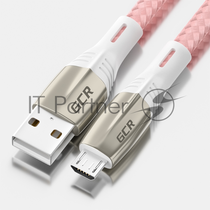Кабель 1.7m GCR MicroUSB series MERCEDES, PINK NYLON, супер быстрая зарядка, 28/22 AWG, GCR-51955