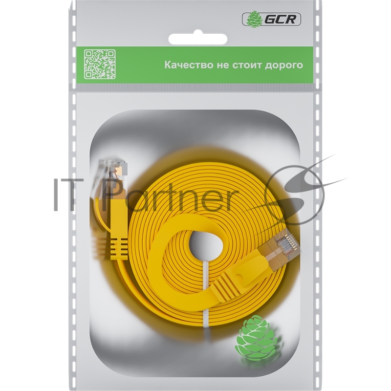 Патч-корд GCR PROF плоский прямой 1.0m, UTP медь кат.6, желтый, 30 AWG, ethernet high speed 10 Гбит/с, RJ45, T568B, GCR-52823