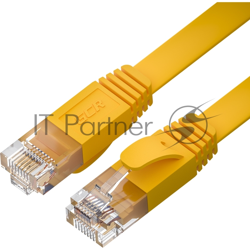 Патч-корд GCR PROF плоский прямой 1.0m, UTP медь кат.6, желтый, 30 AWG, ethernet high speed 10 Гбит/с, RJ45, T568B, GCR-52823