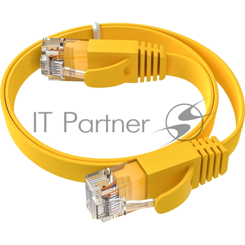 Патч-корд GCR PROF плоский прямой 1.0m, UTP медь кат.6, желтый, 30 AWG, ethernet high speed 10 Гбит/с, RJ45, T568B, GCR-52823