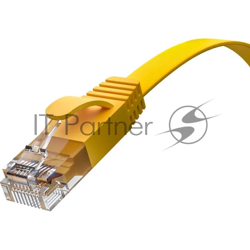 Патч-корд GCR PROF плоский прямой 1.0m, UTP медь кат.6, желтый, 30 AWG, ethernet high speed 10 Гбит/с, RJ45, T568B, GCR-52823