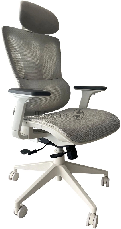 Кресло Cactus CS-CHR-MC02GY серый сет./эко.кожа с подголов. крестов. пластик белый