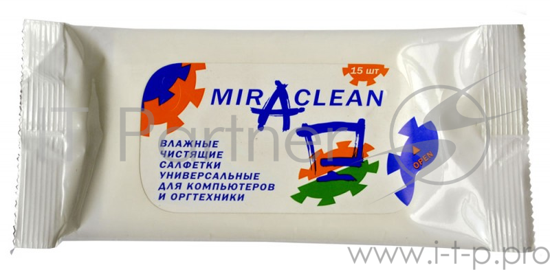 Салфетки Miraclean (24114), Влажные салфетки для компьютеров и оргтехники (15 шт.), в мягкой упаковк