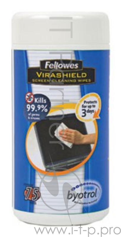 Салфетки Fellowes чистящие антибактериальные Virashield для экранов в тубе (100 шт) (FS-2211709)