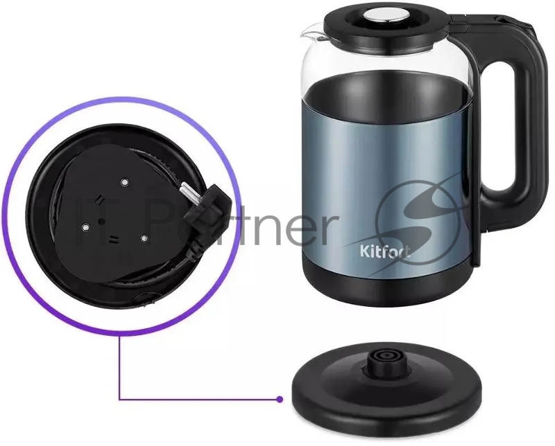 Чайник электрический Kitfort КТ-6644 1.8л. 1700Вт синий корпус: стекло/металл/пластик