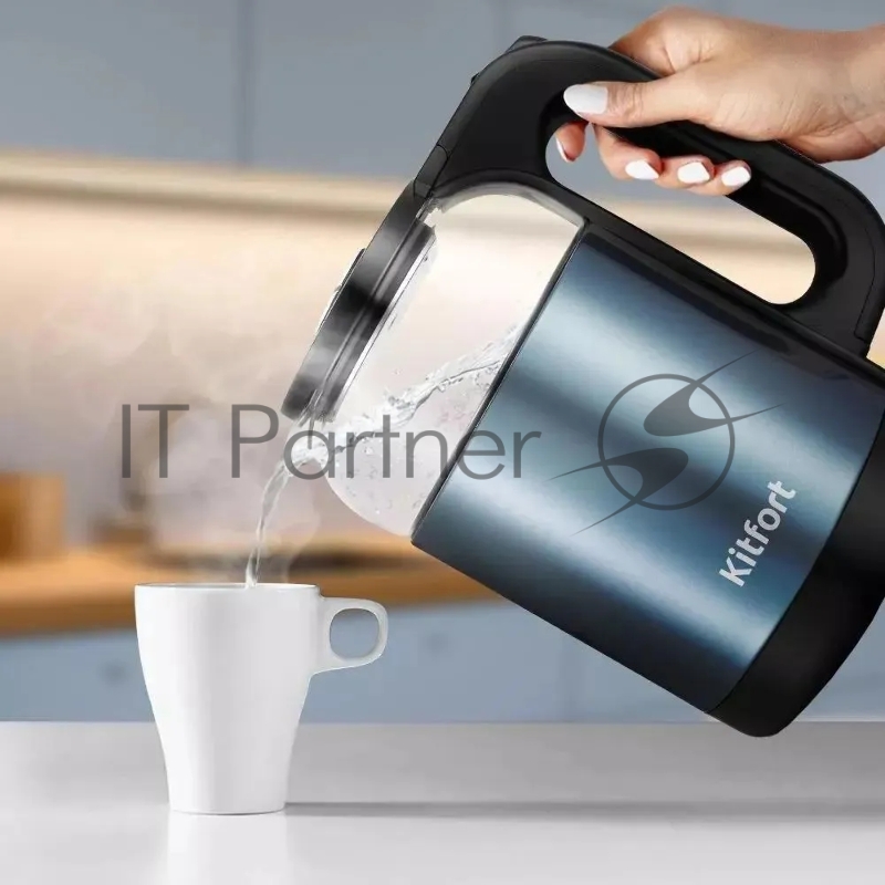 Чайник электрический Kitfort КТ-6644 1.8л. 1700Вт синий корпус: стекло/металл/пластик