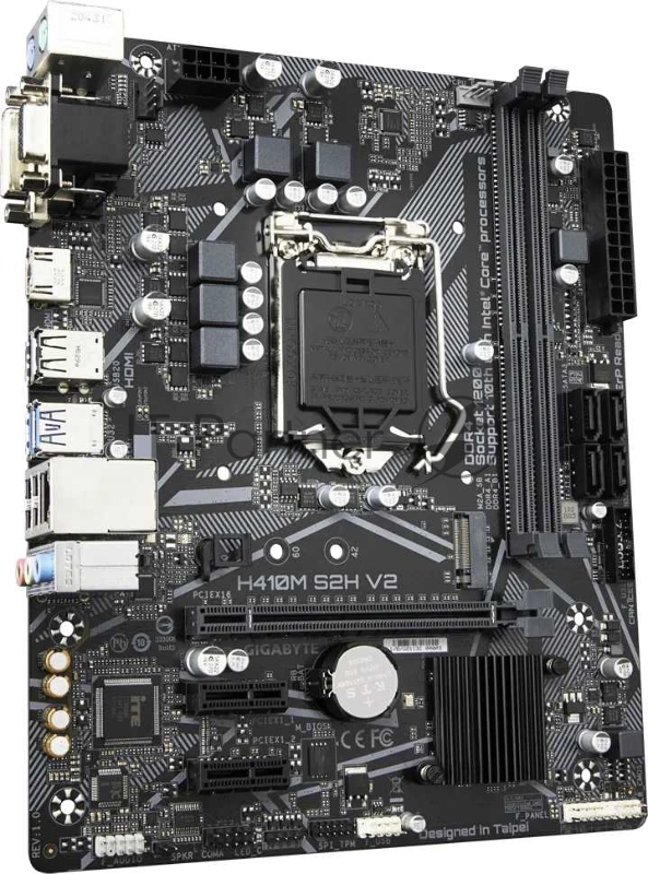 Материнская плата Gigabyte H410M S2H V2 (V2.0) Socket 1200, Intel®H470, 2xDDR4-2666, D-SUB+DVI-D+HDMI, 1xPCI-Ex16, 2xPCI-Ex1, 4xSATA3, 1xM.2, 8 Ch Audio, GLan, (4+2)xUSB2.0, (2+2)xUSB3.2, 2xPS/2, mATX