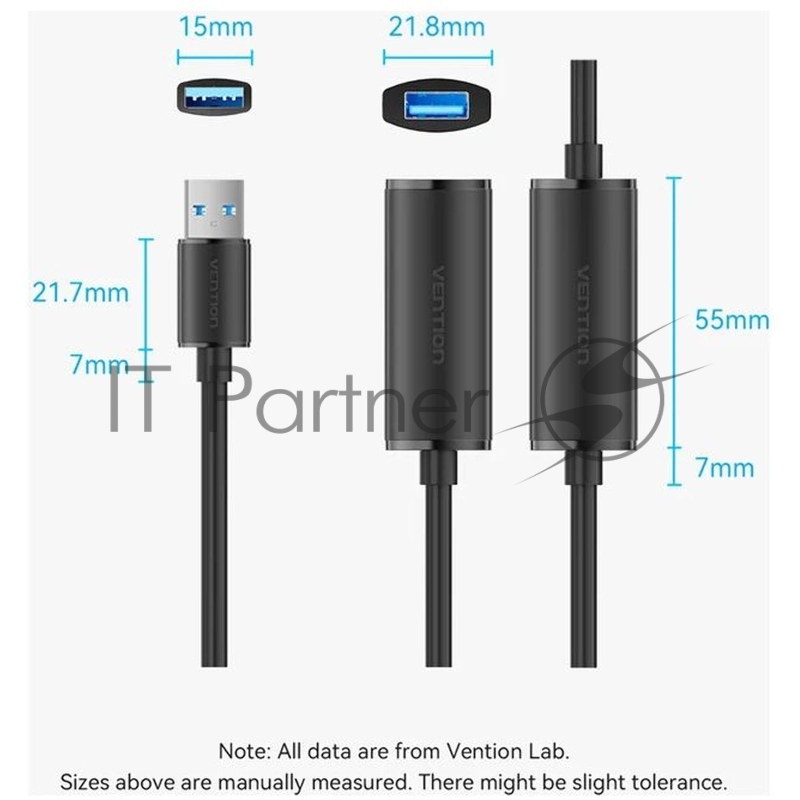 Активный кабель-удлинитель Vention USB 3.0 AM/AF с усилителем - 10м Черный