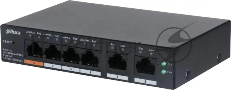Коммутатор Dahua DH-CS4006-4ET-60 (L2) 4x100Мбит/с 2xКомбо(1000BASE-T/SFP) 30W управляемый