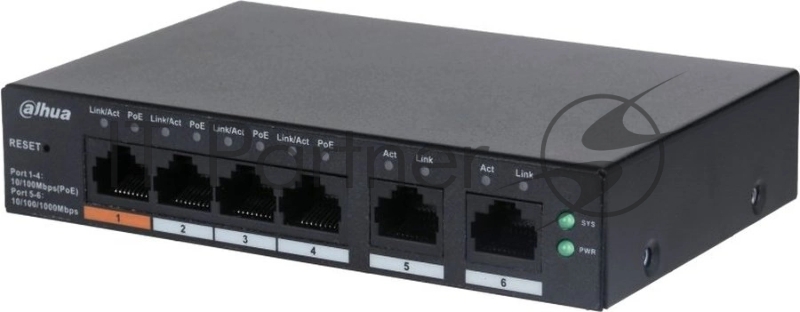 Коммутатор Dahua DH-CS4006-4ET-60 (L2) 4x100Мбит/с 2xКомбо(1000BASE-T/SFP) 30W управляемый