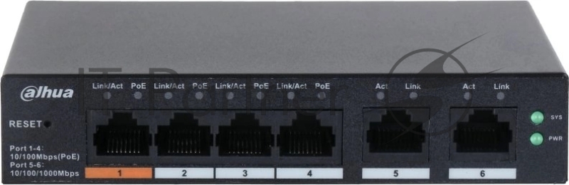 Коммутатор Dahua DH-CS4006-4ET-60 (L2) 4x100Мбит/с 2xКомбо(1000BASE-T/SFP) 30W управляемый