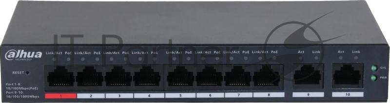 Коммутатор Dahua DH-CS4010-8ET-110 (L2) 8x100Мбит/с 2x1Гбит/с 8PoE 110W управляемый