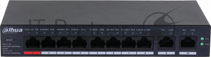 Коммутатор Dahua DH-CS4010-8GT-110 (L2) 10x100Мбит/с 8PoE 110W управляемый