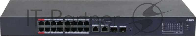 Коммутатор Dahua DH-CS4218-16ET-240 (L2) 16x100Мбит/с 2xКомбо(1000BASE-T/SFP) 2SFP 16PoE 240W управляемый