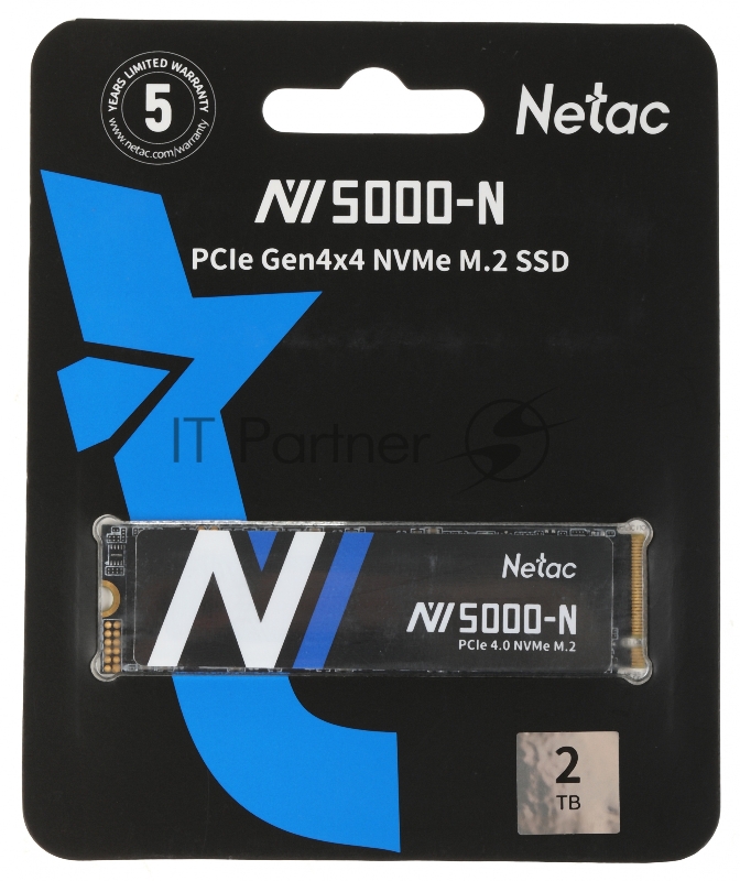 Накопитель Netac SSD NV5000-N 2TB PCIe 4 x4 M.2 2280 NVMe 3D NAND, R/W up to 4800/4400MB/s, TBW 1280TB, without heat sink