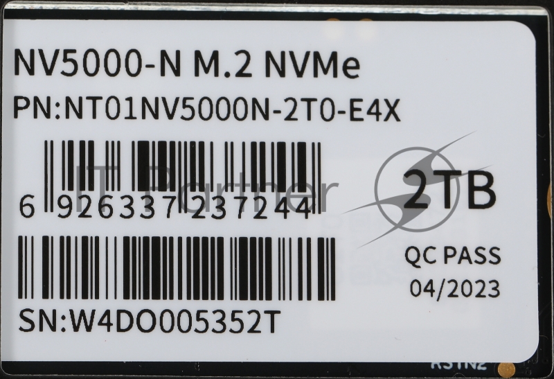 Накопитель Netac SSD NV5000-N 2TB PCIe 4 x4 M.2 2280 NVMe 3D NAND, R/W up to 4800/4400MB/s, TBW 1280TB, without heat sink