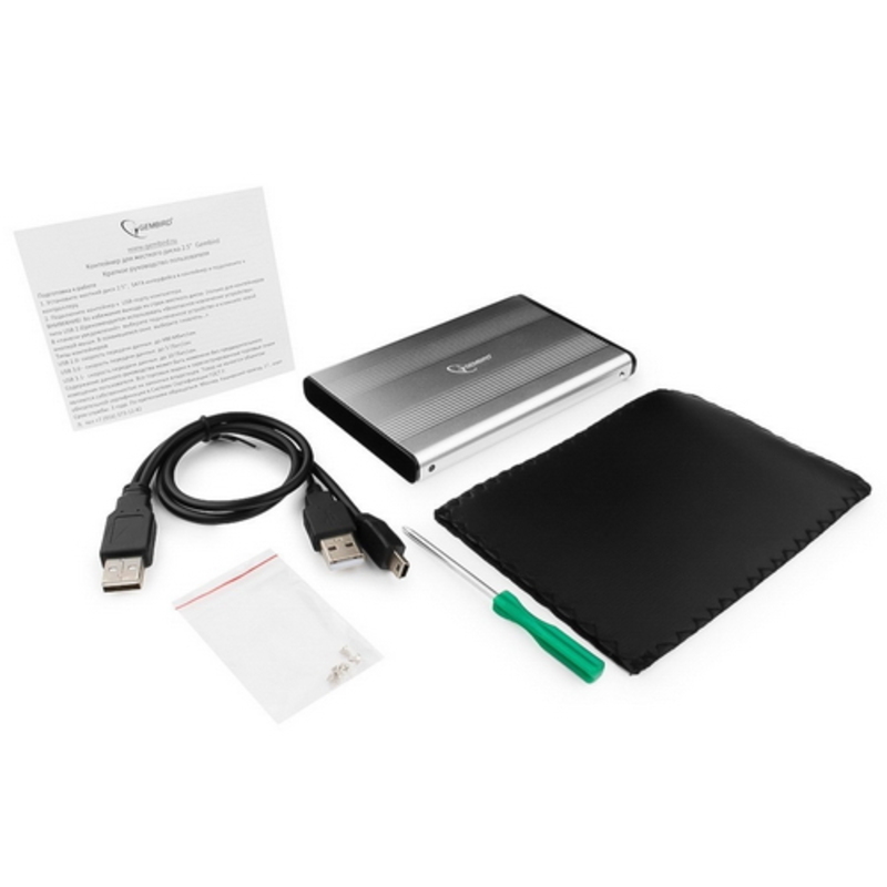 Контейнер Gembird EE2-U2S-5-S для 2.5 SATA HDD, алюминиевый, серебр. (USB2.0)
