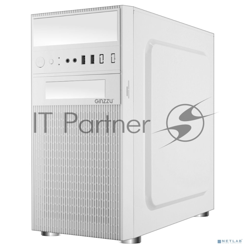 Корпус компьютерный Ginzzu D290 2*USB 2.0,AU White Window