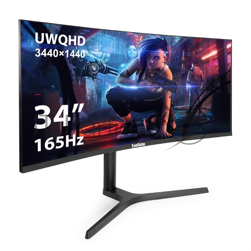 Монитор изогнутый игровой 165 Гц 34 ExeGate Combat EC3400TA (VA Curved R1800 LED Grade A+, UltraWide QHD 3440x1440@165Гц, 21:9, 300cd/m2, 4000:1, 178°/178°, 1ms, 2xHDMI2.0, 2xDisplayPort, audio-out, RGB-подсветка, Flicker-free, FreeSync, Low Blue Lig