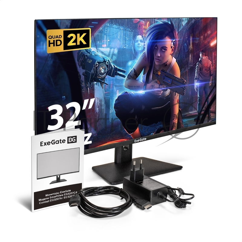 Монитор безрамочный с аудио выходом 31.5 ExeGate SmartView ES3207CA (IPS LED Grade A+, 2K, 2560x1440@75Гц (WQHD), 16:9, 250cd/m2, 1000:1, 178°/178°, 1ms, HDMI, 2xDisplayPort, USB, audio-out, Flicker-free, FreeSync, Low Blue Light, кабель HDMI 1.5м, V