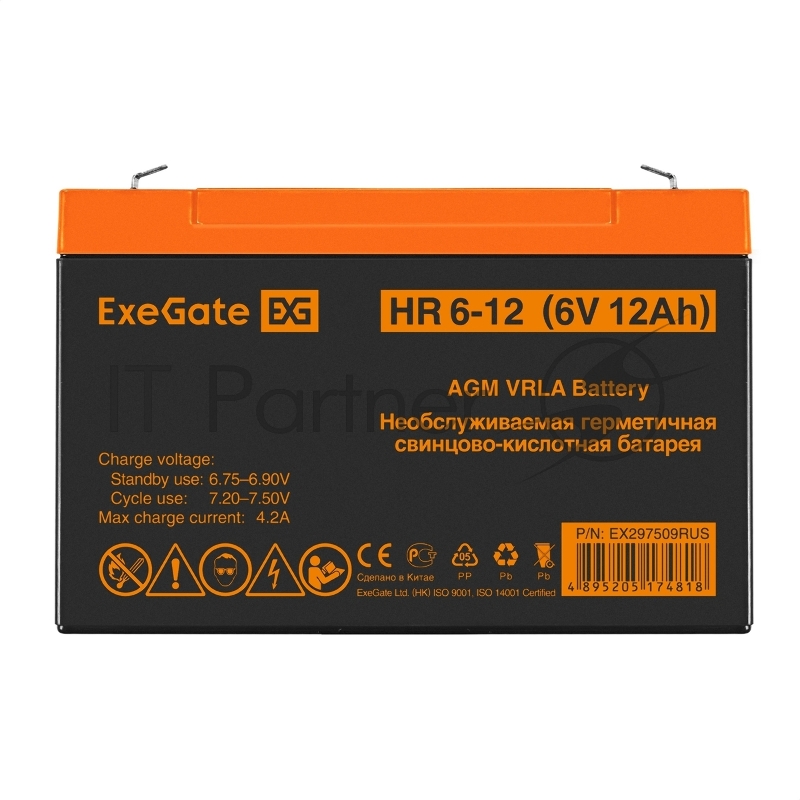 Аккумуляторная батарея ExeGate HR 6-12 (6V 12Ah, клеммы F2)