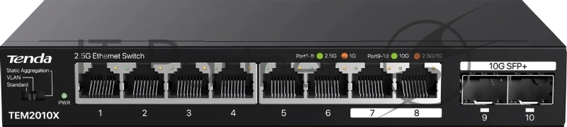Сетевой коммутатор TENDA TEM2010X Настольное исполнение 8x10Base-T / 100Base-TX / 1000Base-T 2xSFP+ 12 Вт TEM2010X