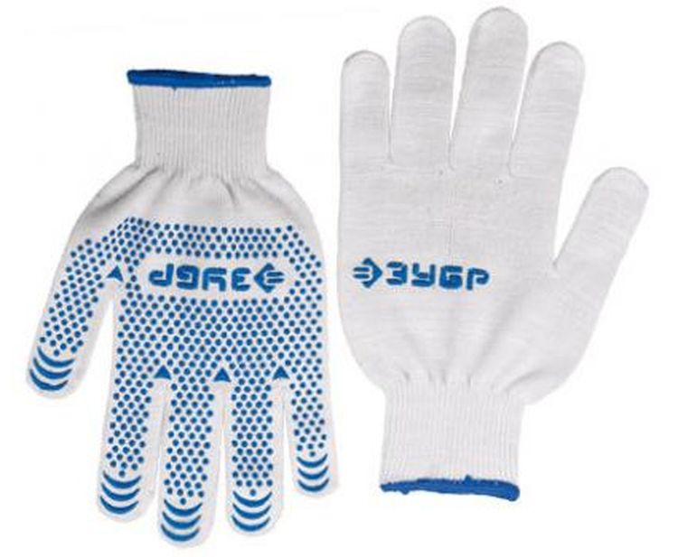 Перчатки Перчатки ЗУБР трикотажные, 12 класс, х/б, с защитой от скольжения, L-XL 11451-XL