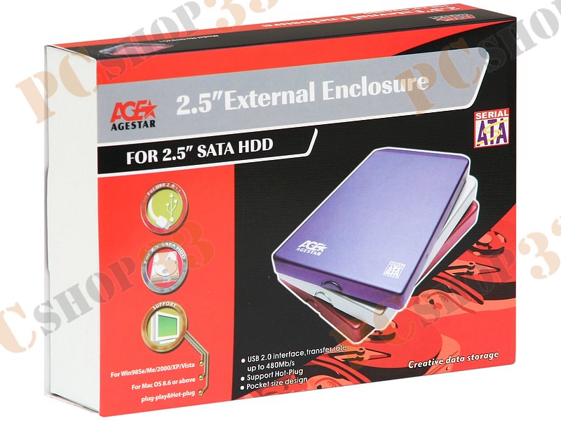 Контейнер Agestar SUB2O1 для 2.5 SATA HDD, алюминиевый, черный (USB2.0)