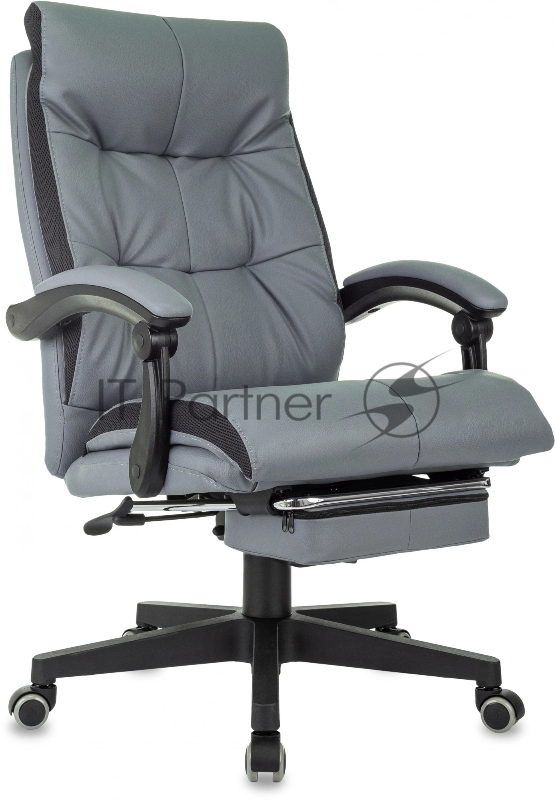Кресло руководителя Бюрократ CH-824MSG-F серый эко.кожа/ткань крестов. пластик подст.для ног
