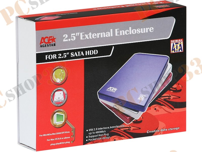 Контейнер Agestar SUB2O1 для 2.5 SATA HDD, алюминиевый, серебр. (USB2.0)