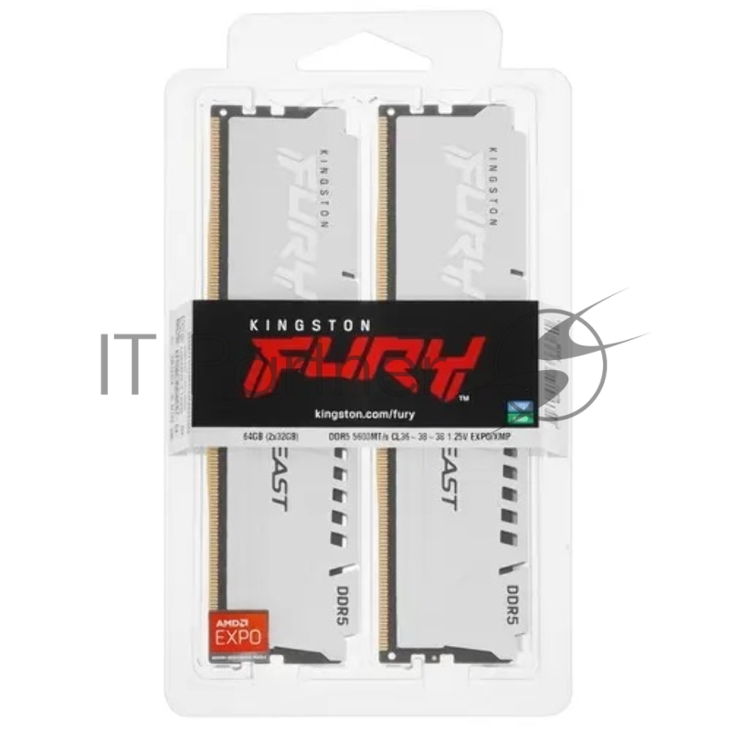 Оперативная память Kingston 64GB 5600MT/s DDR5 CL36 DIMM (Kit of 2) FURY Beast White EXPO KF556C36BWEK2-64
