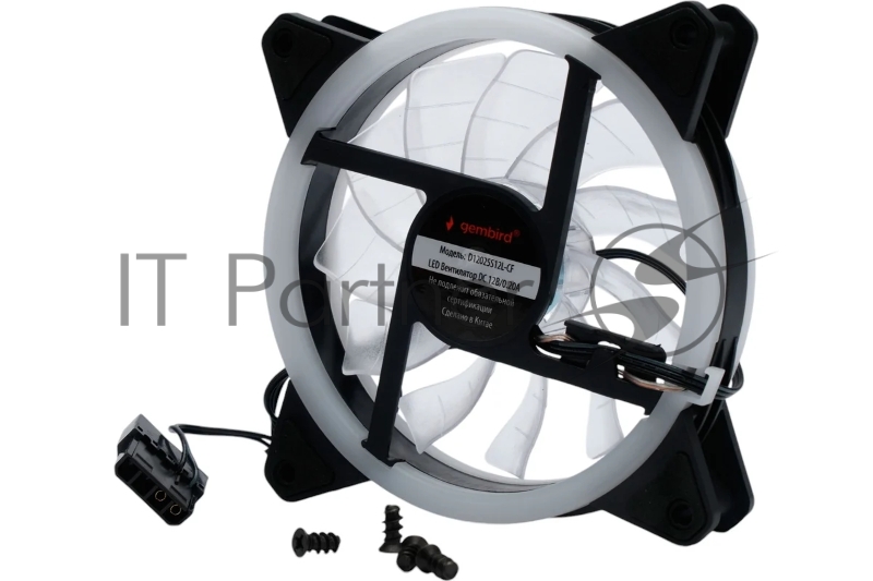 Вентилятор Gembird D12025S12L-CF, с подсветкой, 120x120x25, гидродин., 3pin/4pin Molex, провод 35см, цветной