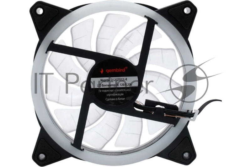 Вентилятор Gembird D12025S12L-R, с подсветкой, 120x120x25, гидродин., 3pin/4pin Molex. провод 35см, красный