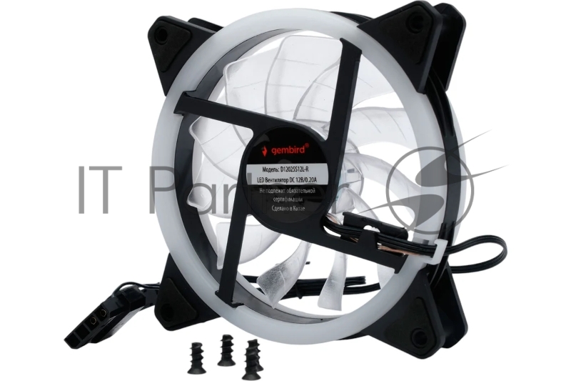 Вентилятор Gembird D12025S12L-R, с подсветкой, 120x120x25, гидродин., 3pin/4pin Molex. провод 35см, красный