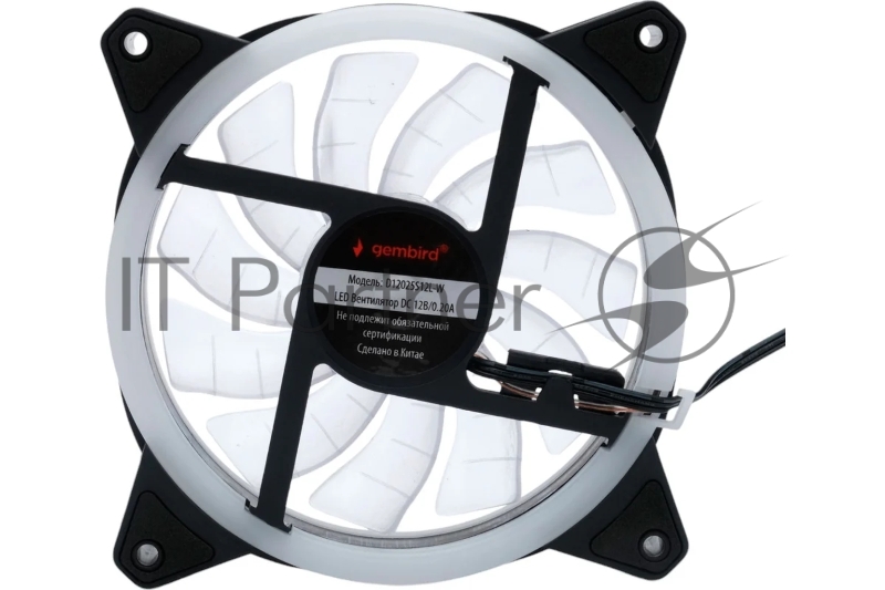 Вентилятор Gembird D12025S12L-W, с подсветкой, 120x120x25, гидродин., 3pin/4pin Molex, провод 35см, белый