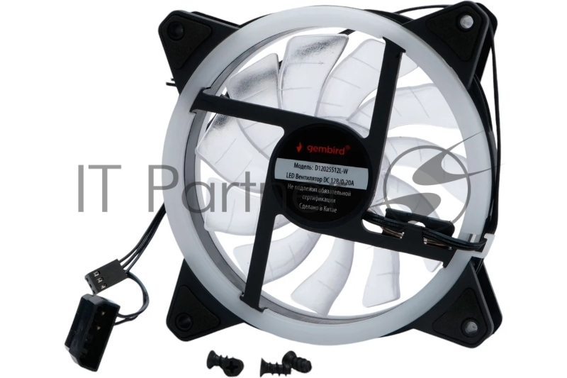 Вентилятор Gembird D12025S12L-W, с подсветкой, 120x120x25, гидродин., 3pin/4pin Molex, провод 35см, белый