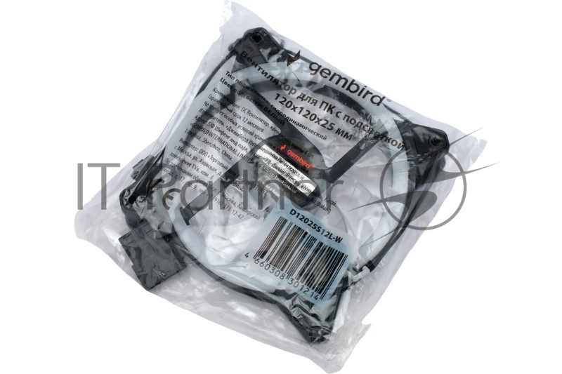 Вентилятор Gembird D12025S12L-W, с подсветкой, 120x120x25, гидродин., 3pin/4pin Molex, провод 35см, белый