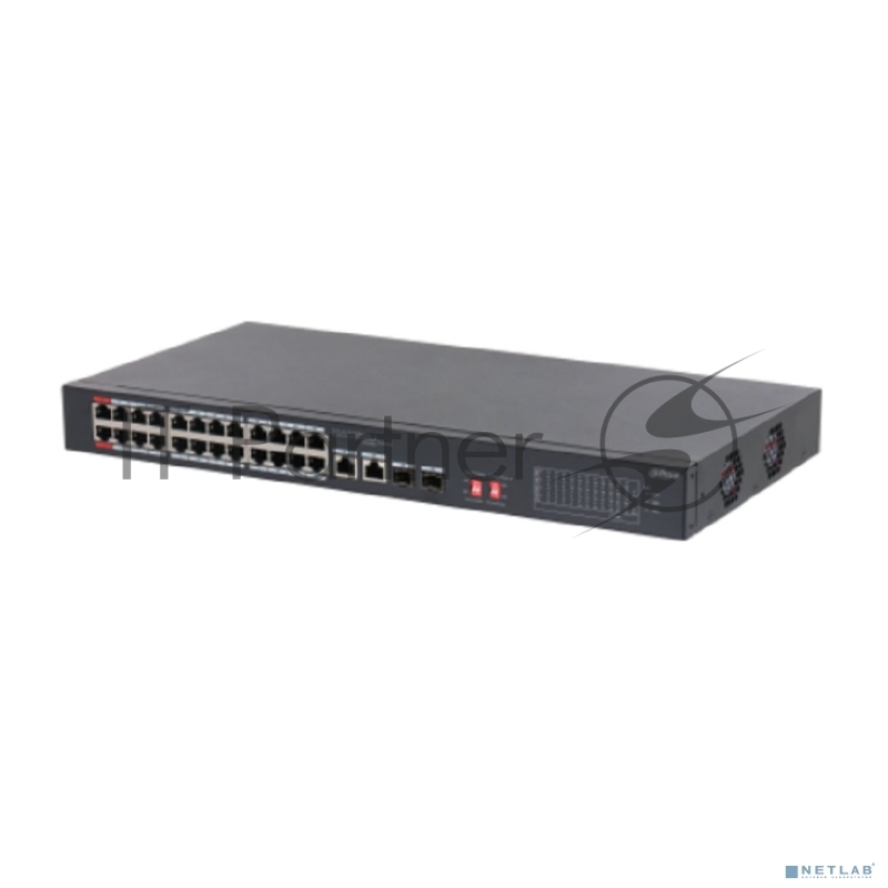 Неуправляемый 24-портовый коммутатор DAHUA DH-S3226-24ET-240 с РоЕ, 24xRJ45 100Mb PoE, 2хКомбо SFP/RJ45 1Gb uplink, суммарно 240Вт, коммутация 8.8 Гбит/с, MAC-таблица 8К