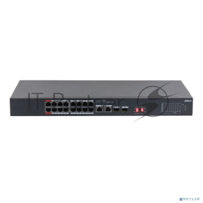 Неуправляемый 16-портовый коммутатор DAHUA DH-S3218-16ET-135 с РоЕ, 16xRJ45 100Mb, 2хКомбо SFP/RJ45 1Gb uplink, суммарно до 135Вт, коммутация 7.2 Гбит/с, MAC-таблица 8К