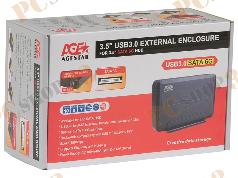 Контейнер Agestar 3UB3O8-6G для 3.5 SATA HDD, алюминиевый, черный (USB3.0)