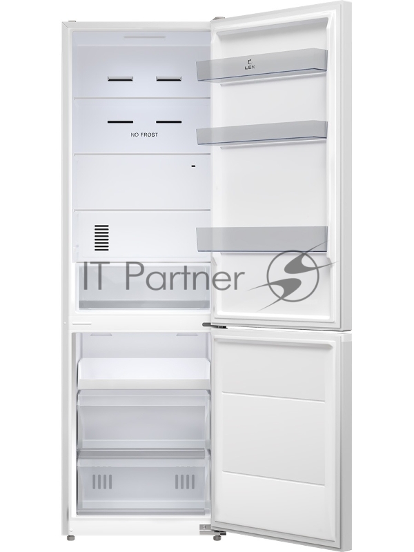 Холодильник LEX LKB185WIDMax, белый, двухкамерный 409/267л морозилка снизу, No Frost